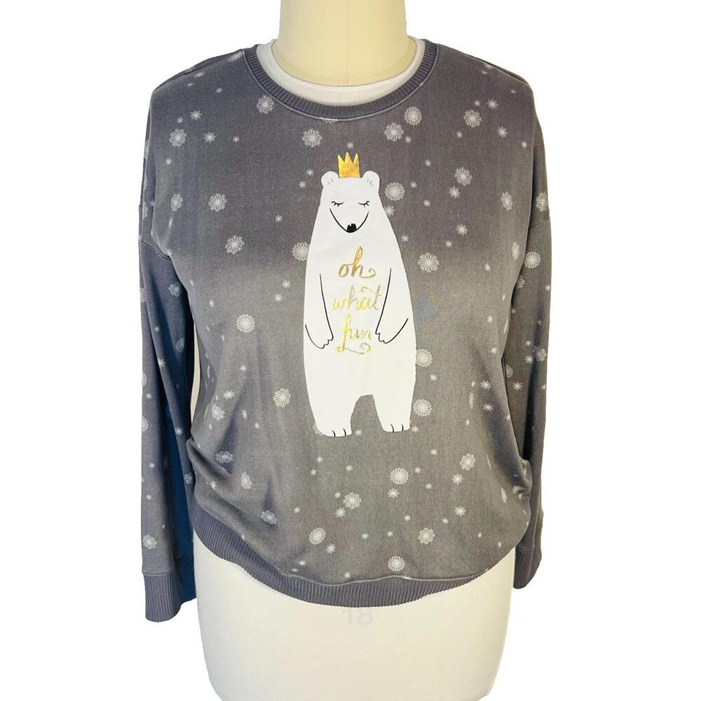 Lauren Conrad Sweatshirt Women XL Gray Fleece Print Relaxed Ribbed